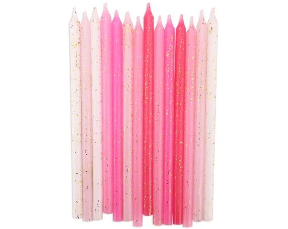 Tall Pink Ombre Gold Glitter Birthday Candles - pastel pink and bright pink birthday candles sprinkl | Etsy (US)
