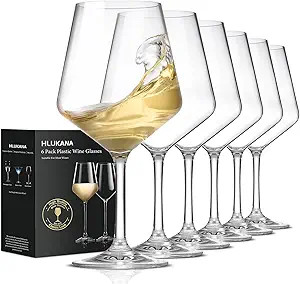 Hlukana Unbreakable Wine Glasses Set of 6, 16 oz Plastic Wine Glasses with Stem, BPA Free, Reusab... | Amazon (US)