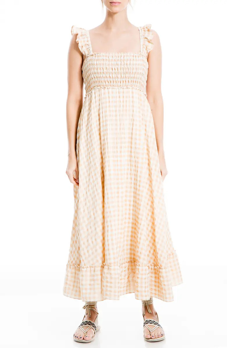 MAX STUDIO Yarn Dye Ruffle Sleeve Smocked Dress | Nordstrom Rack