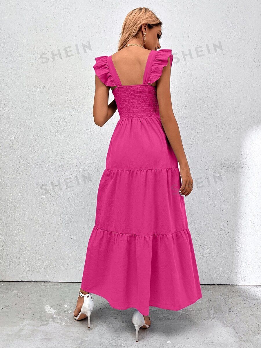 SHEIN VCAY Shirred Bodice Ruffle Hem Dress | SHEIN