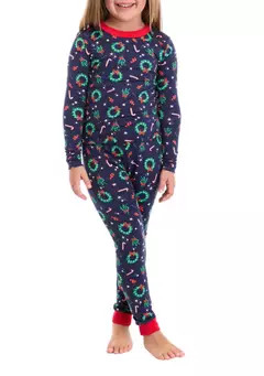 PAJAMARAMA Unisex Big Kids Holiday Wreaths Pajama Set | Belk