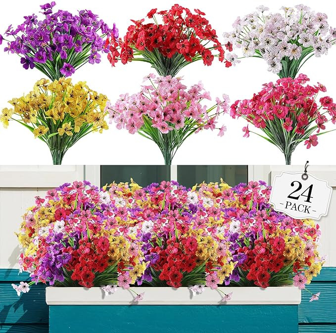 AGIRL 24 Bundles Artificial Flowers for Outdoor,No Fade Fake Plastic Flowers Faux Plants for Deco... | Amazon (US)