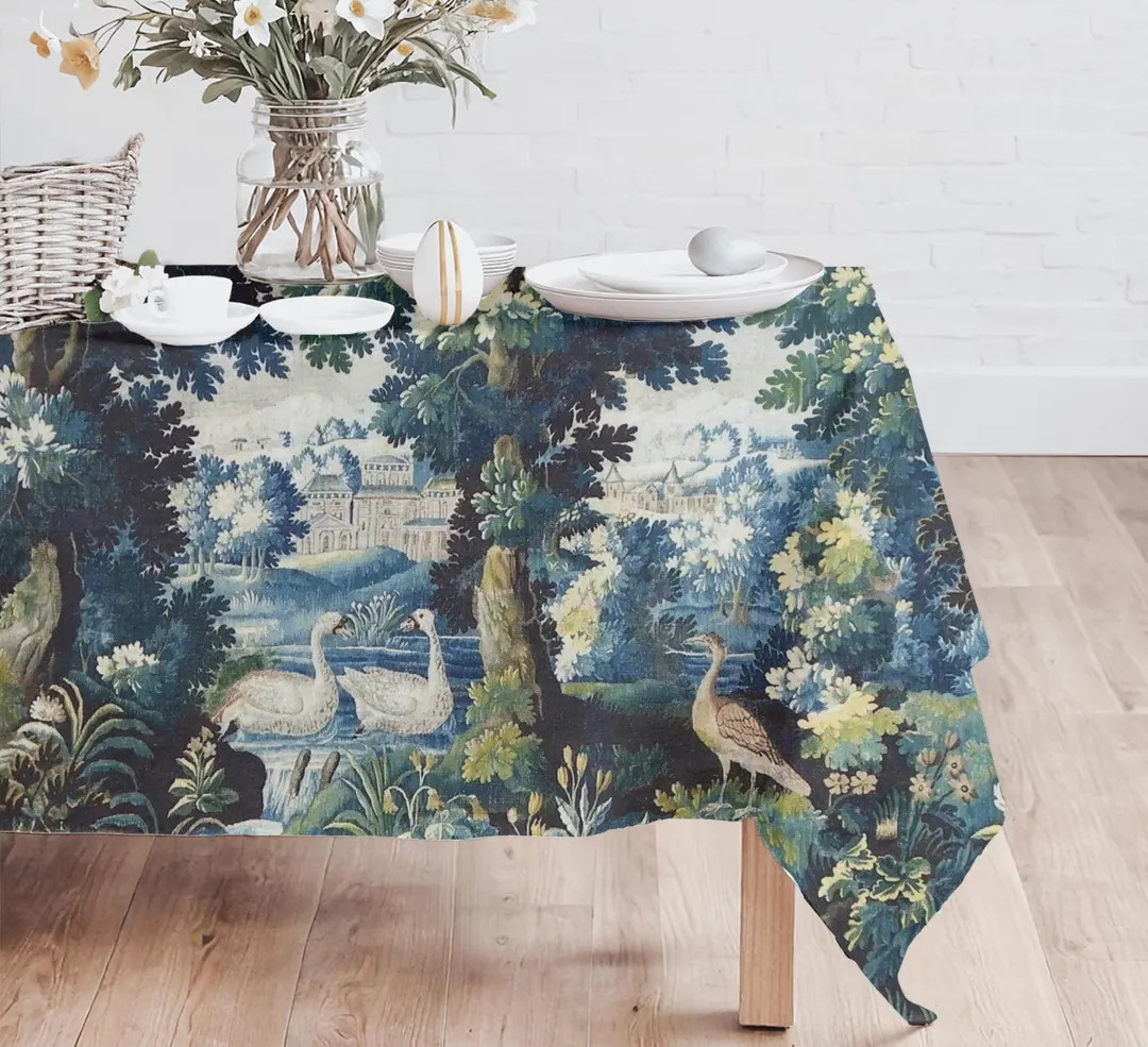 French Verdure Tapestry Tablecloth, Timeless 17th Century Design, Vintage Table Cover, Dining Roo... | Etsy (US)