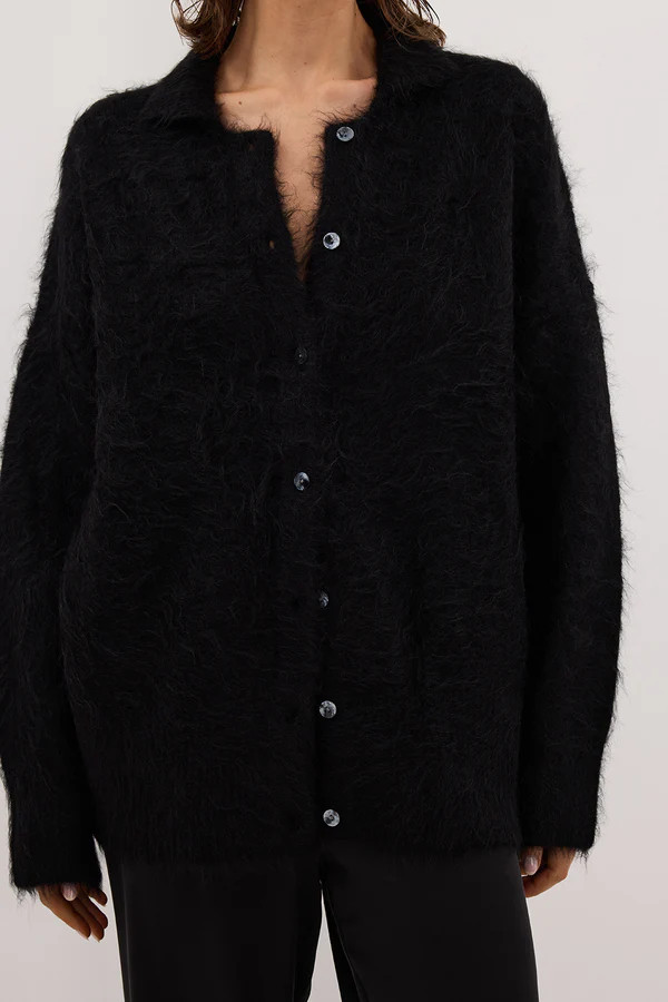 SALMA BLACK POLO NECK KNIT CARDIGAN | DISSH