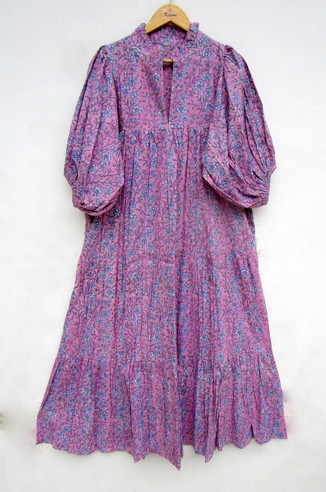 Purple Blue Twig Printed Block Maxi Dress V Neckline Maxi - Etsy | Etsy (US)