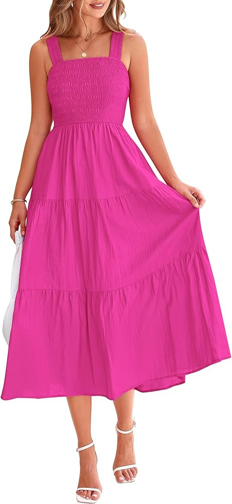 PRETTYGARDEN Womens Smocked Midi Dress 2025 Summer Ruffle A Line Long Flowy Dresses Cute Sleevele... | Amazon (US)