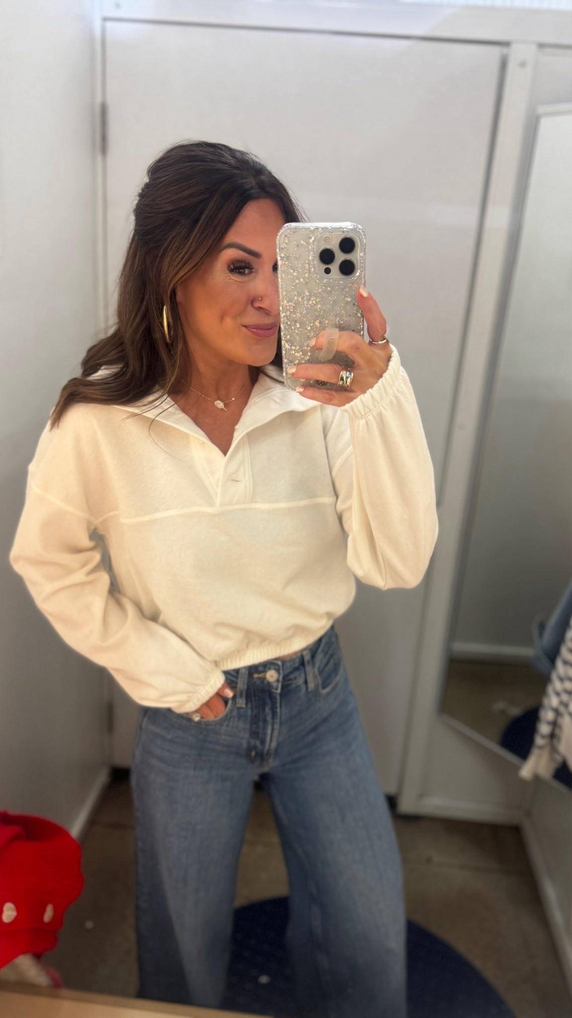 Wearing a small in the top and a 0 Regular in the jeans, I’m 5”6 and usually wear XS/S. 

#LTKFindsUnder50 #LTKgrwm #LTKootd