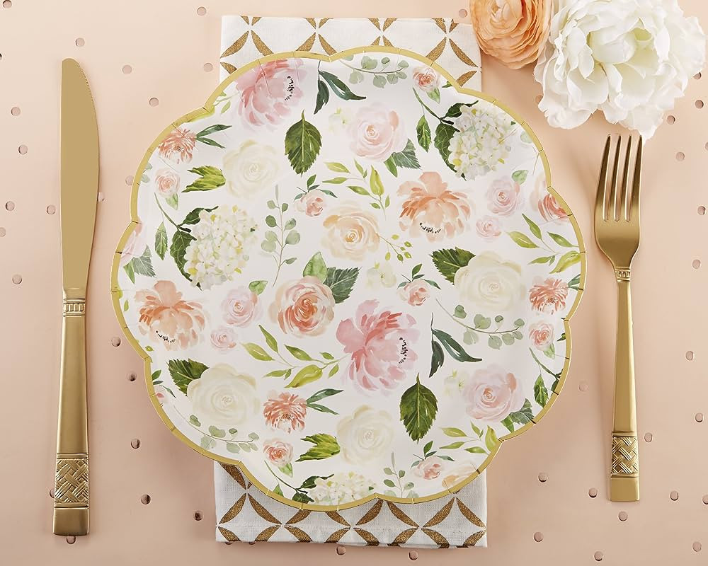 Kate Aspen Floral Paper Plates (Set Of 8), One Size, White/Green/Gold/Pink | Amazon (US)