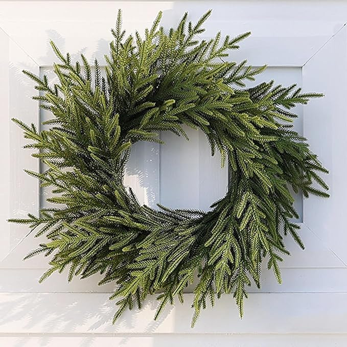 24" Norfolk Pine Wreath for Front Door, Artificial Christmas Wreath Faux Pine Green Wreath for Wa... | Amazon (US)