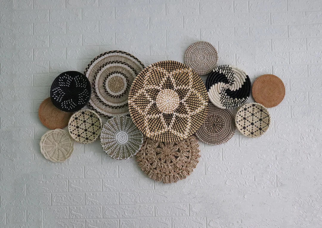 Set of 13 Basket Wall Decor, Boho Wall Decor, Boho Wall Art, Wicker Round Bowl, Wicker Wall Tray,... | Etsy (US)