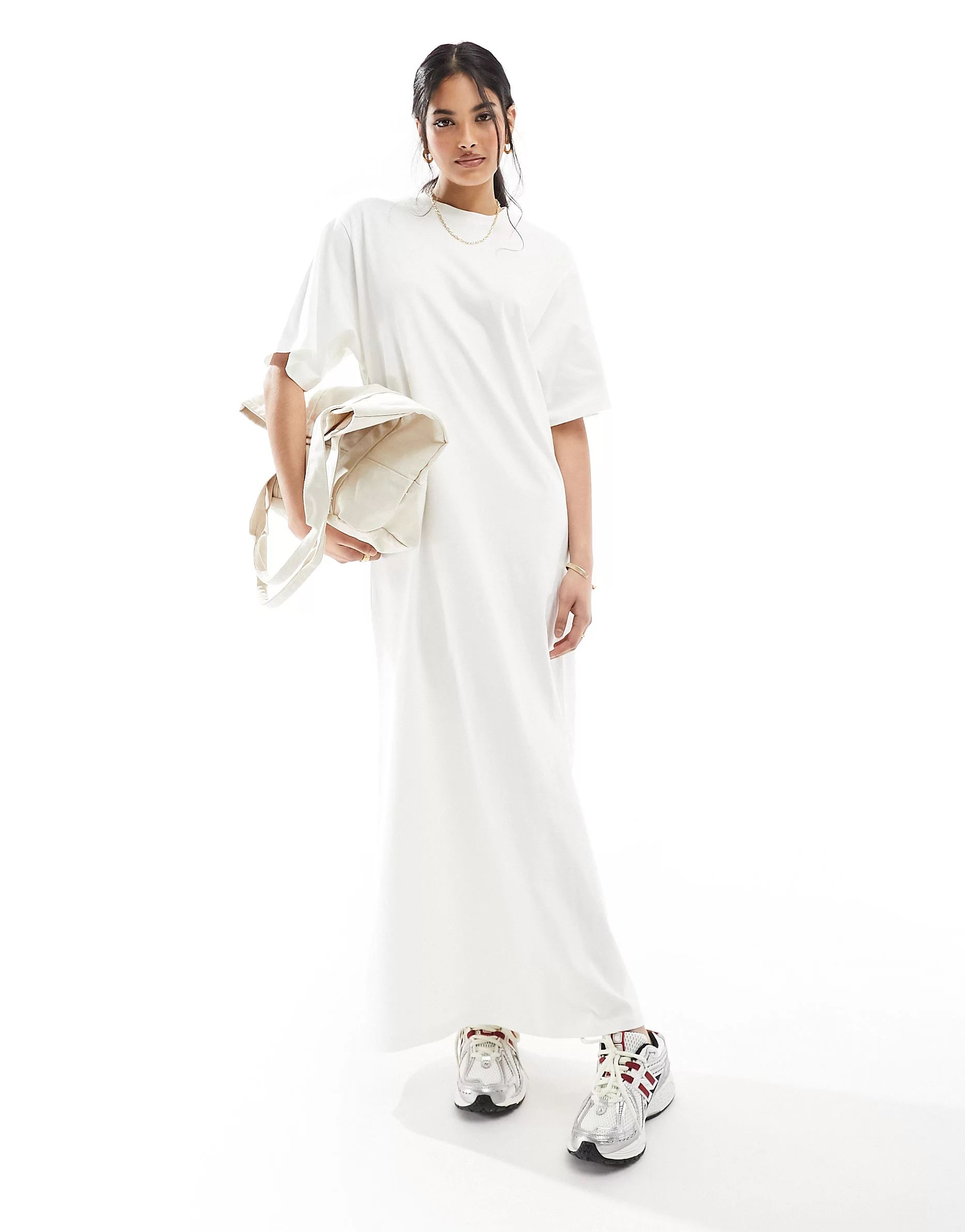 ASOS DESIGN oversized midaxi t-shirt dress in off white | ASOS (Global)