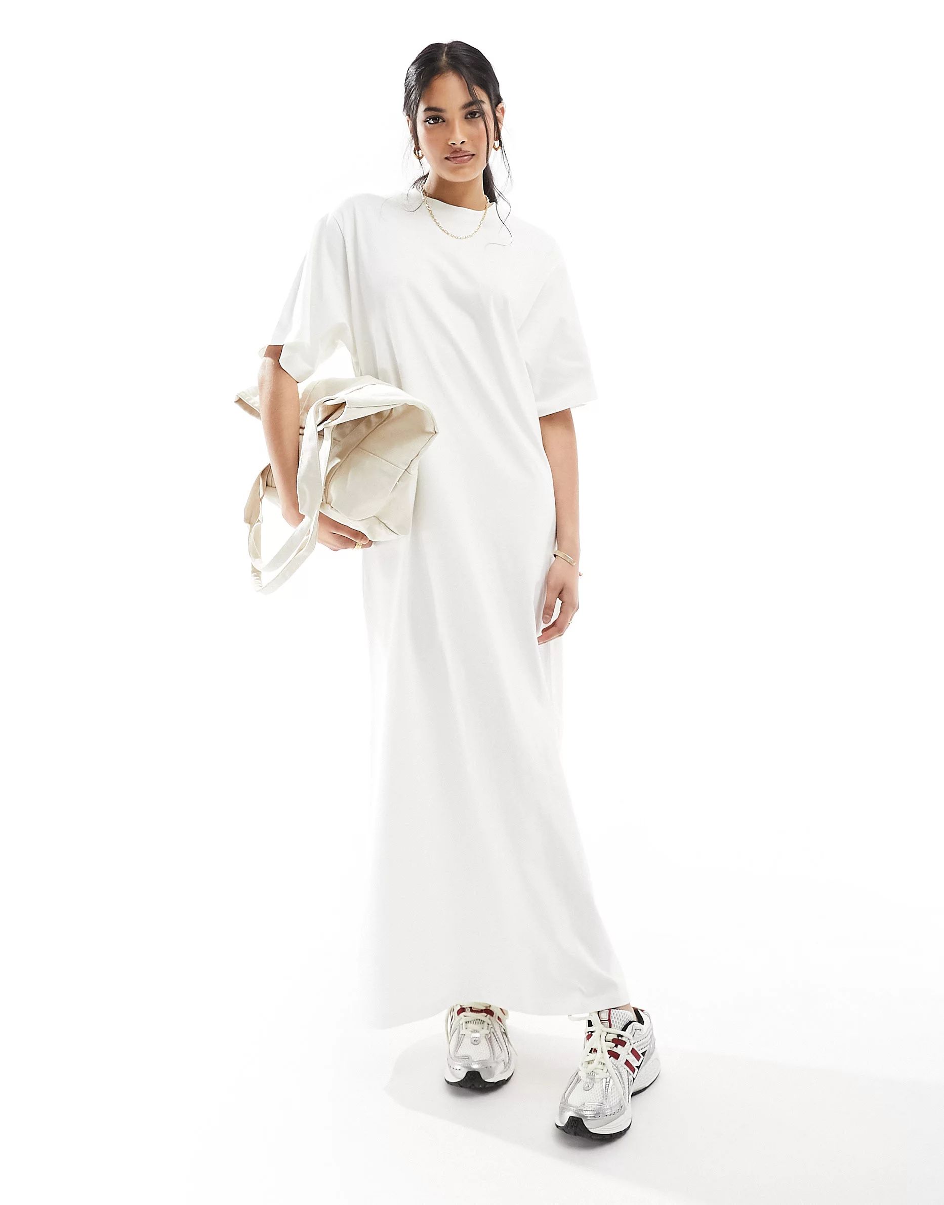 ASOS DESIGN oversized midaxi t-shirt dress in off white | ASOS (Global)