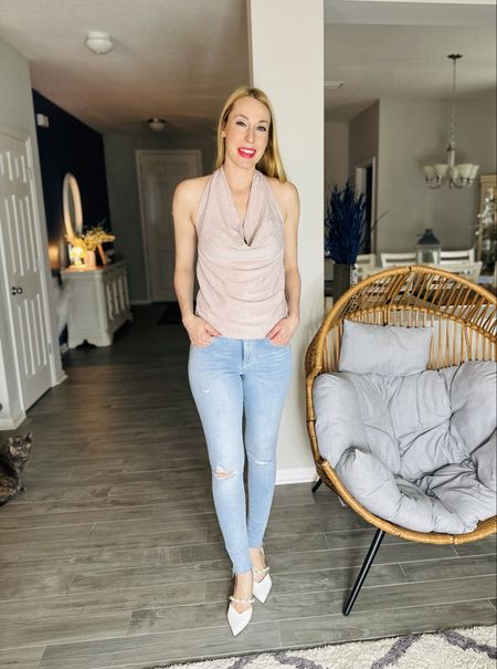Halter top and jeans the perfect spring outfit 
Size small in the top
Size 2L in the denim
Size 9 on the shoes 

#LTKfindsunder100 #LTKshoecrush #LTKfindsunder50