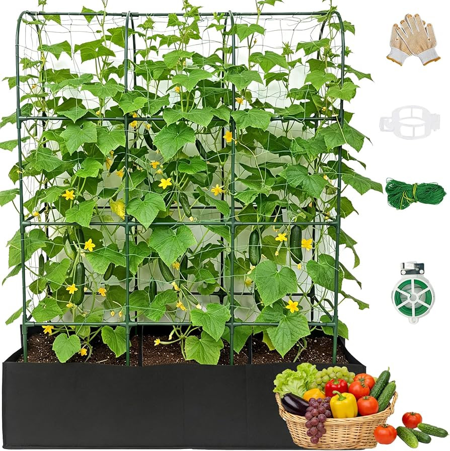152cm High Cucumber Trellis with 130cm Grow Bag, Metal Arch Garden Trellis for Climbing Plants & ... | Amazon (UK)