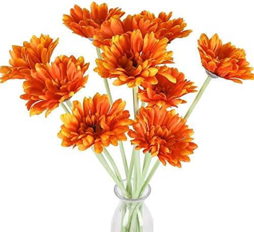 AILANDA 10PCS Fall Artificial Flowers Gerbera Daisies with Stem Orange Silk Flower Arrangement fo... | Amazon (US)