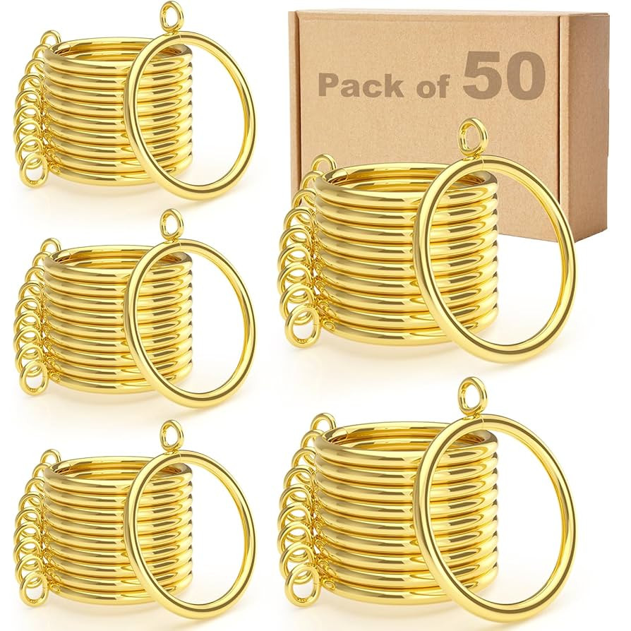 Curtain Rings Gold 50Pcs,Metal Curtain Rings with Eyelets, 1.5 inch Inner Diameter Drapery Rings ... | Amazon (US)