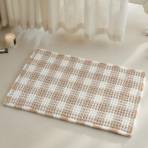 Waffle Bath Mat, Boho Bathroom Rugs Non Slip Washable Absorbent Checkered Bathroom Mat Quick Dry ... | Amazon (US)