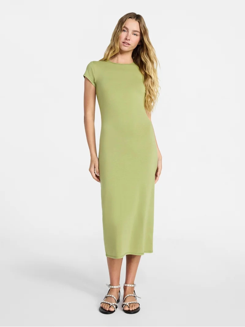 No Boundaries Midi Dress with Cap Sleeves, Women's & Women's Plus Sizes XXS-4X | Walmart (US)