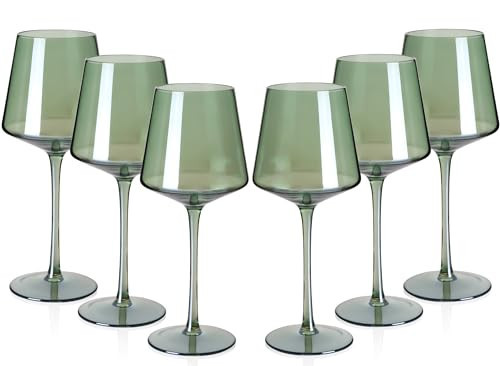 Green Wine Glasses Set of 6-18oz Colored Square Wine Glasses with Tall Long Stems and Flat Bottom,Crystal Colorful Wine Glass-Unique Gifts for Wine Lovers,Wedding,Engagement Gifts (Light Blue Sea) | Amazon (US)
