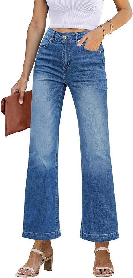 GRAPENT Womens Flare Jeans High Waisted Wide Leg Baggy Jean for Women Stretch Denim Pants | Amazon (US)