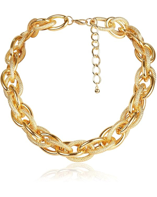 Asphire Punk Twist Rope Choker Necklace Gold Chunky Carved Link Chain Statement Necklace Boho Twi... | Amazon (US)