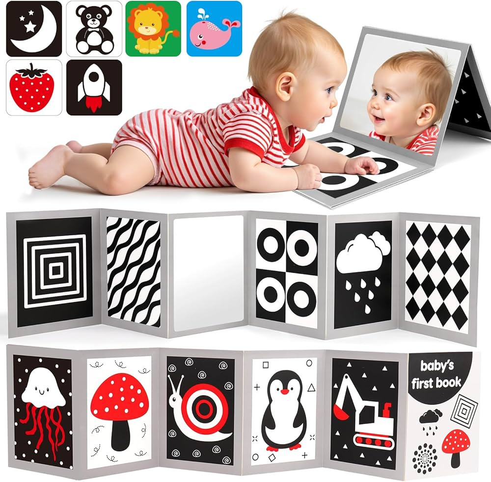 Black and White High Contrast Baby Books Flash Cards Tummy Time Mirror Toys Newborn Toys 0 6 Mont... | Amazon (US)