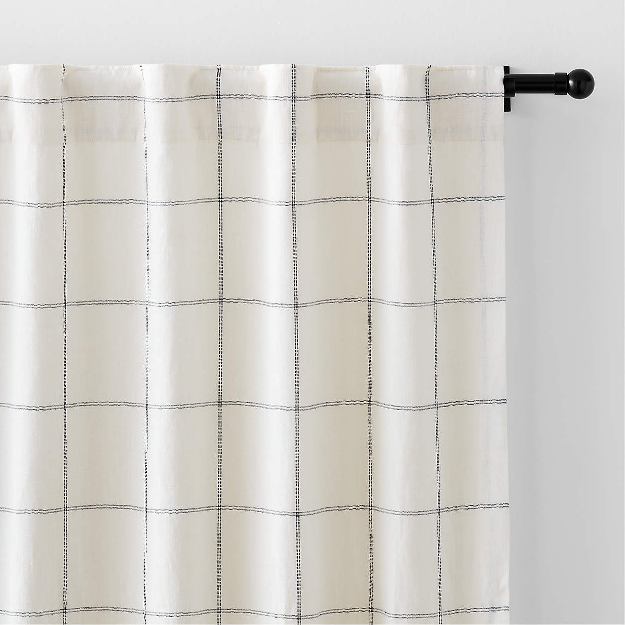 Pampas Ivory & Storm Grey Linen Double Pinstripe Grid Blackout Window Curtain Panel 52"x84" + Rev... | Crate & Barrel