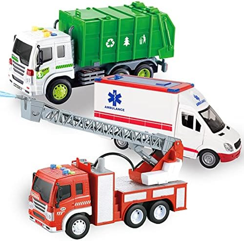 JOYIN 3 PC 1:16 Big Friction Powered City Play Vehicle Toy Set Including, Fire Engine Rescue Truc... | Amazon (US)