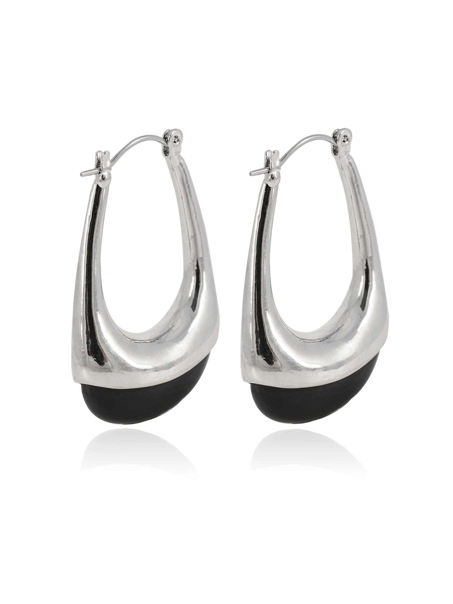 Time and Tru Women's Resin and Metal Hoop Earrings, Silver-Tone and Black | Walmart (US)