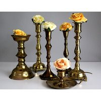 Vintage 6 Brass Candlestick Holders, Candlesticks, Romantic Decor, Cottage Chic, Wedding Instant Collection, Tabletop Decor | Etsy (US)