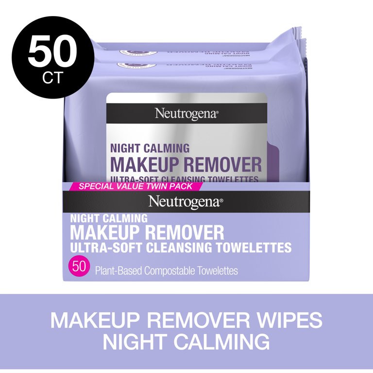Neutrogena Makeup Remover Night Calming Wipes & Face Cleansing Towelettes, 25 ct, 2 pack - Walmar... | Walmart (US)