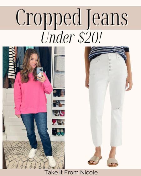 I've been loving cropped straight leg jeans lately so I'm grabbing this white pair! I'm only 5'4" so the dark wash pair are more of an ankle length on me. Fit is TTS.


#LTKover40 #LTKmidsize #LTKfindsunder50
