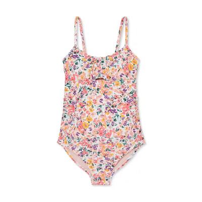 Maternity Floral Print Scoop Neck Tunnel Tie One Piece Swimsuit - Isabel Maternity by Ingrid & Is... | Target