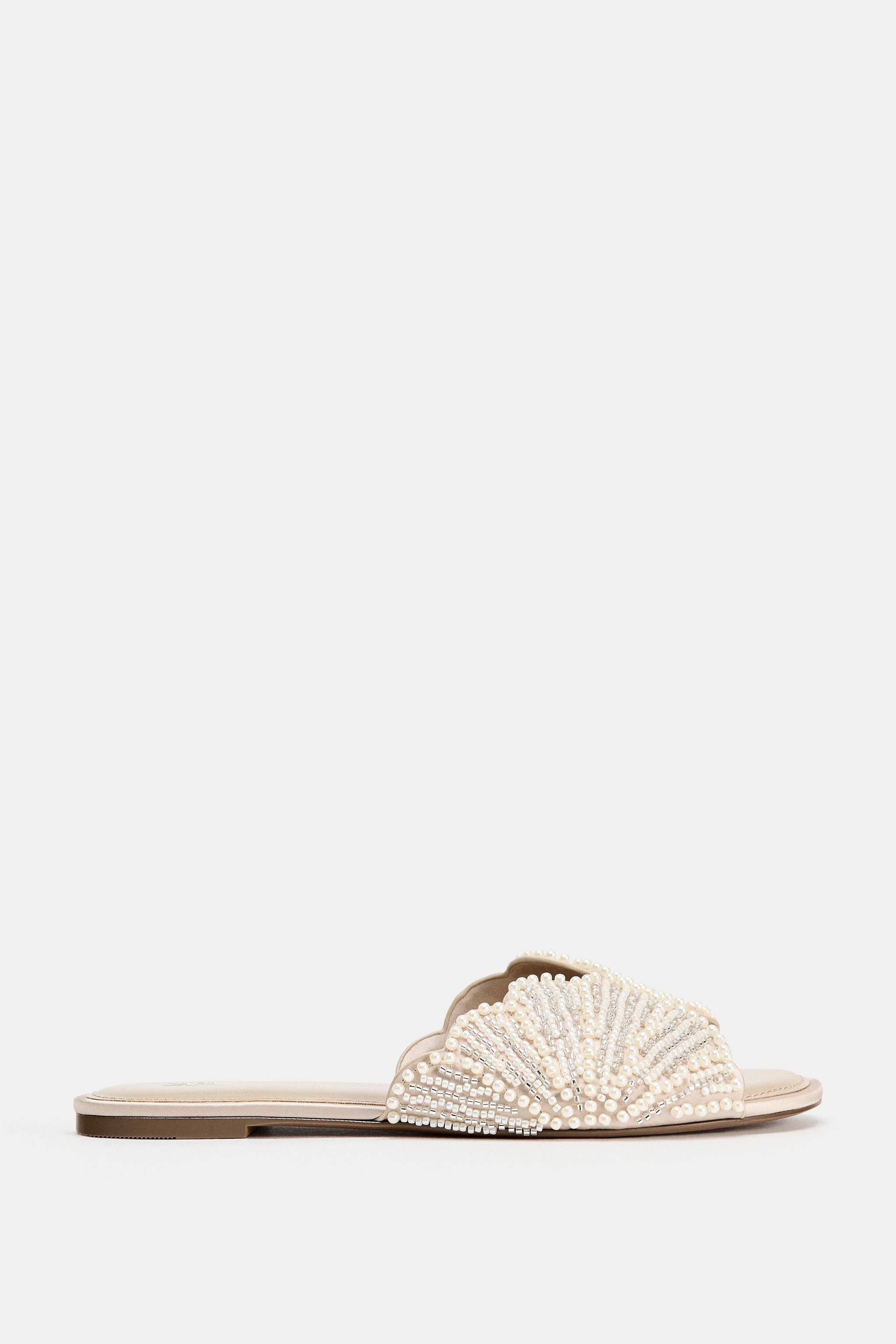 FLAT SLIDE SANDALS WITH SHINY APPLIQU\u00c9S | Zara DE