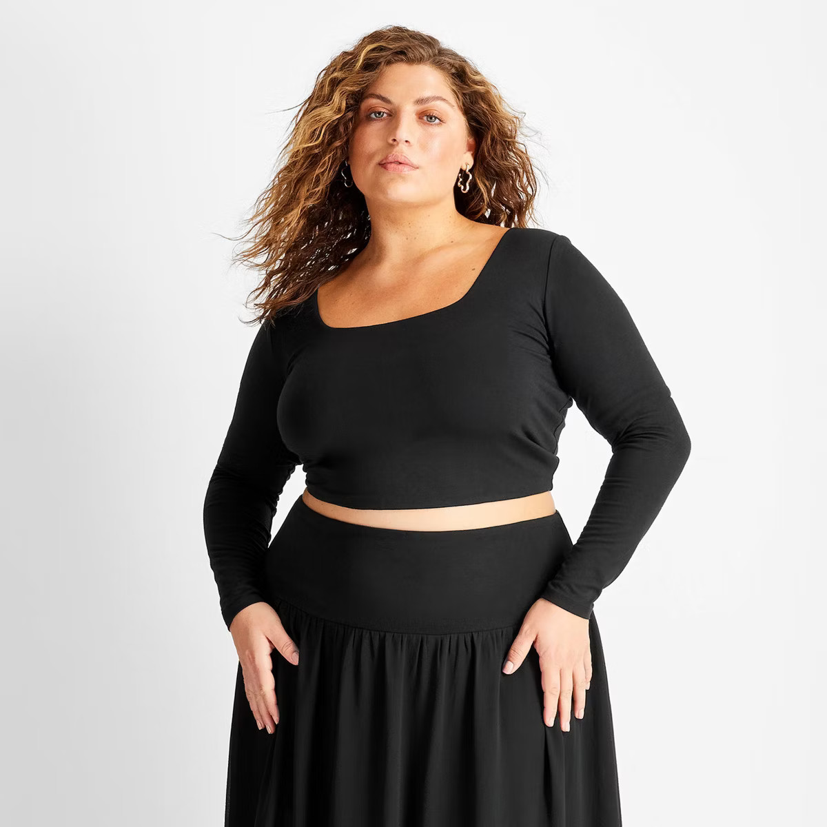 Women's Long Sleeve Scoop Neck Crop Top - Future Collective Black | Target
