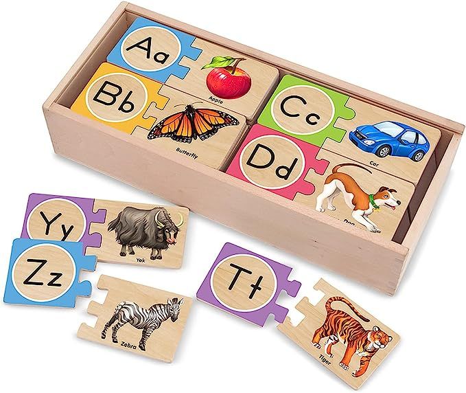 Melissa & Doug Self-Correcting Alphabet Wooden Puzzles With Storage Box (52 pcs) | Amazon (US)