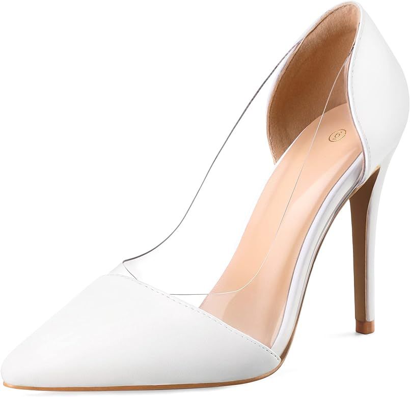 mysoft Women's High Heel Clear Pumps Pointed Toe Transparent Slip On Wedding 4 Inch Stiletto | Amazon (US)