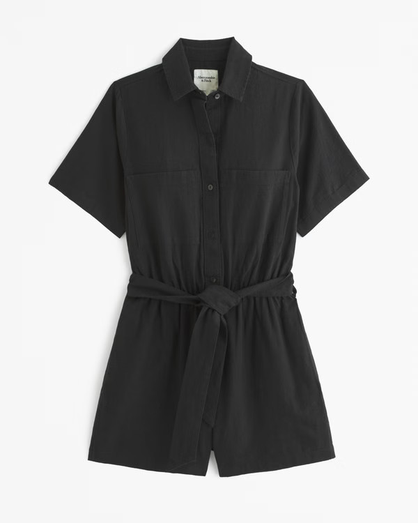 Short-Sleeve Linen-Blend Romper | Abercrombie & Fitch (US)