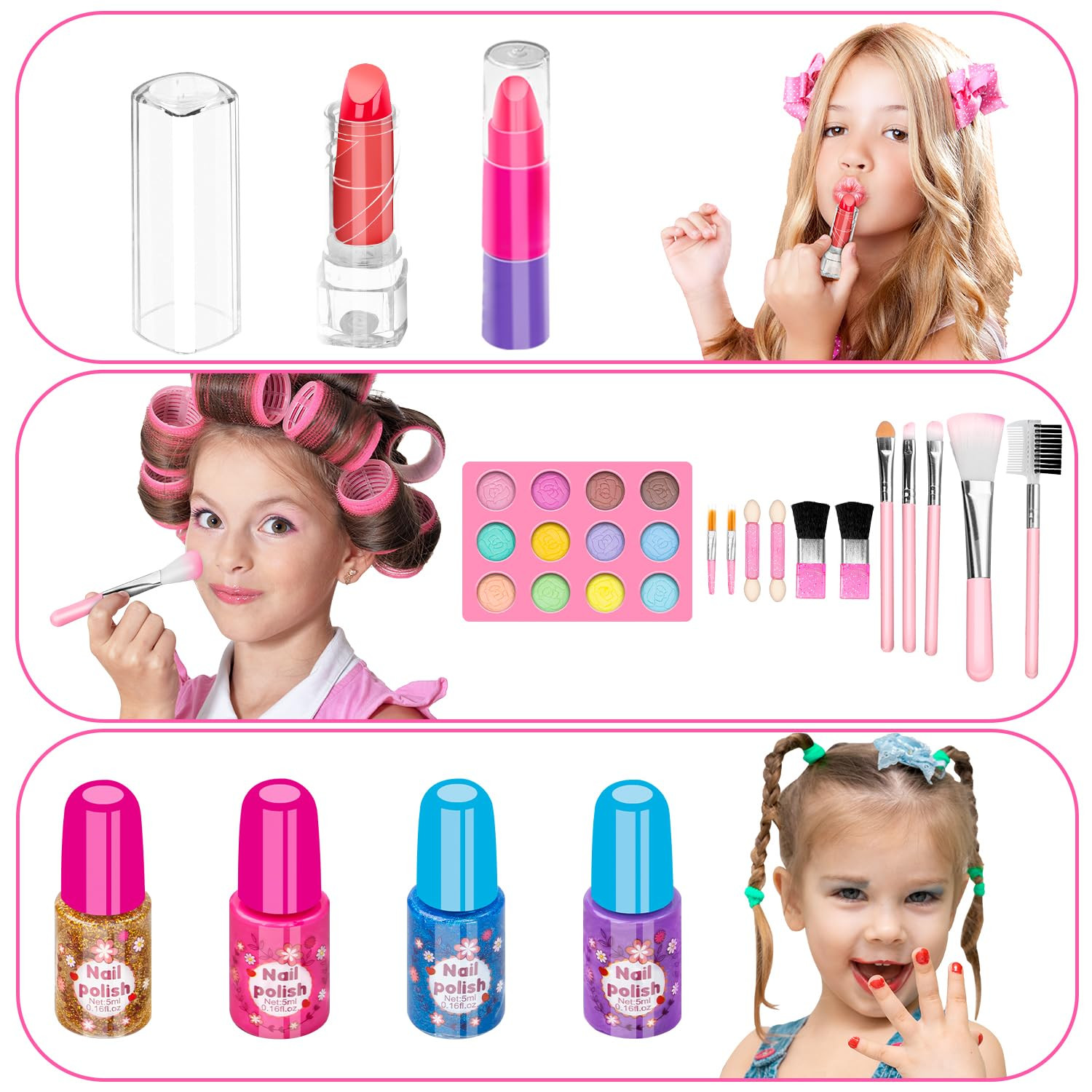 Hollyhi 58 Pcs Kids Makeup Kit for Girl, Princess Toys Real Washable Cosmetic Set with Mirror, Ki... | Amazon (US)