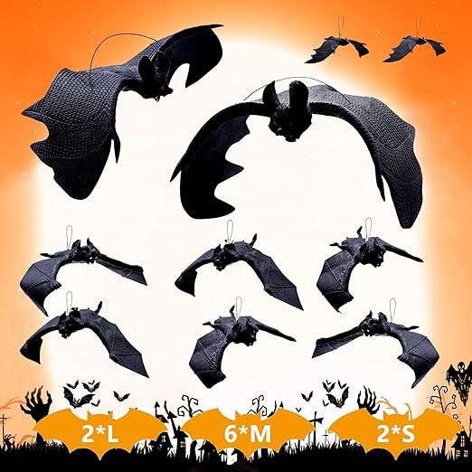 Halloween Decorations 10PCS Halloween Hanging Bats, 3 Sizes Scary Black Rubber Bats, Realistic Lo... | Amazon (US)