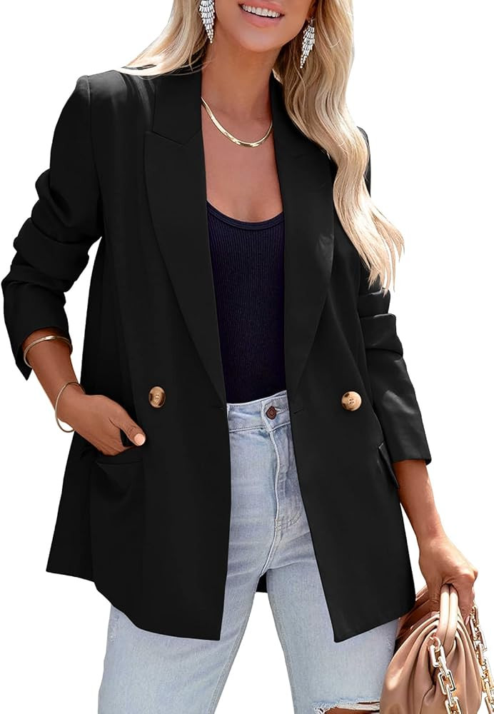 ANRABESS Women Long Sleeves Buttons Open Front Casual Fashion Oversized Lightweight Blazer Jacket... | Amazon (US)