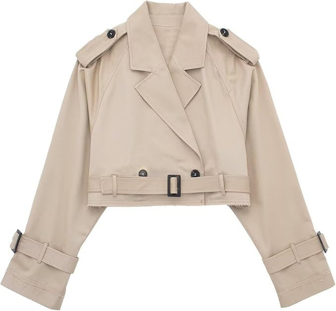 PAODIKUAI Women's Trench Coat Double-Breasted Cropped Jackets Classic Lapel Overcoat with Adjusta... | Amazon (US)