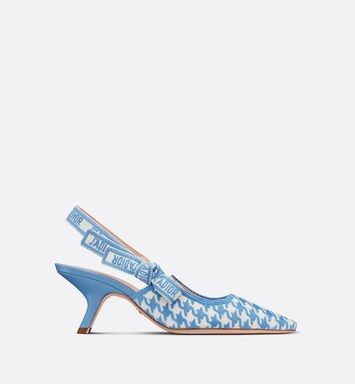 J'Adior Slingback Pump Cornflower Blue Cotton Embroidery with Micro Houndstooth Motif | DIOR | Dior Beauty (US)