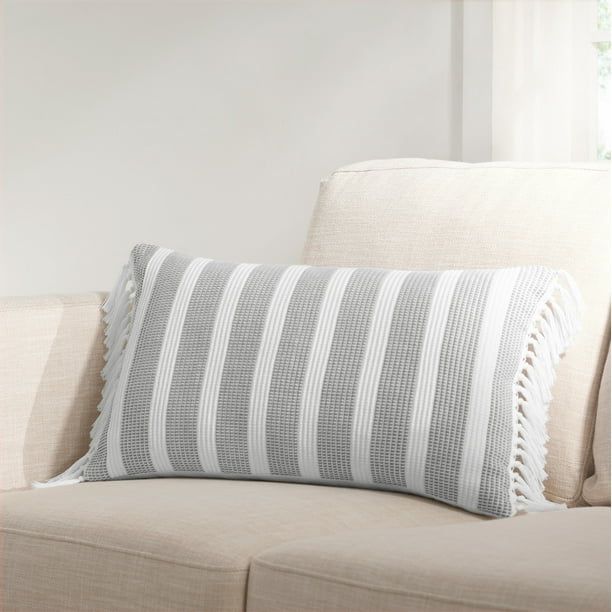 Gap Home Chunky Stripe Decorative Oblong Throw Pillow Ivory/Grey 24" x 14" - Walmart.com | Walmart (US)
