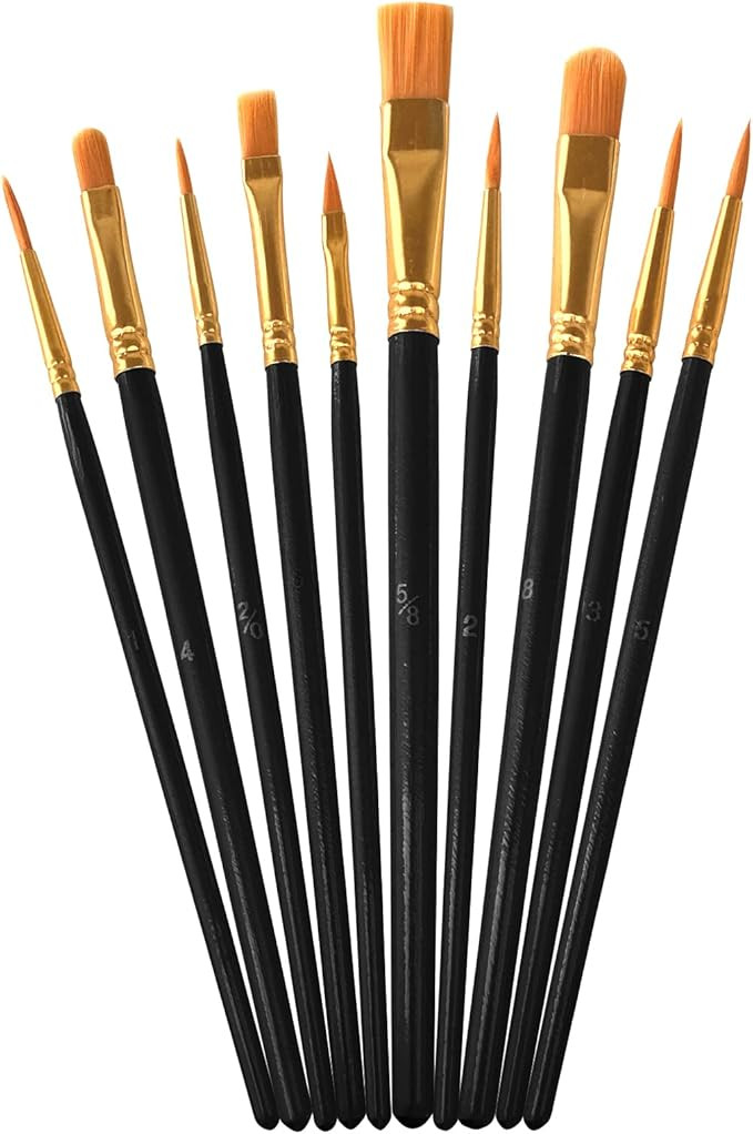 10 Pack Nylon Hair Paint Brushes Set for Acrylic, Watercolor and Oil Painting - Black Craft Brush... | Amazon (US)