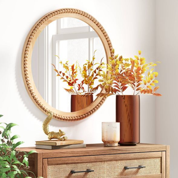 28" Dia Round Wooden Beaded Wall Mirror Natural - Threshold™ | Target