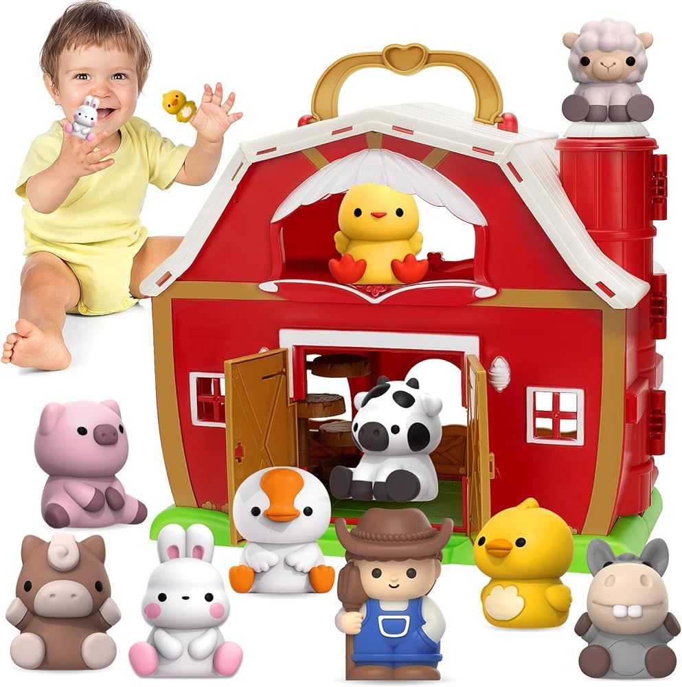 KMUYSL Big Red Barn Farm Animal Playset for 1,2,3 Year Old, Learning Toys Sensory & Cognitive Dev... | Amazon (US)