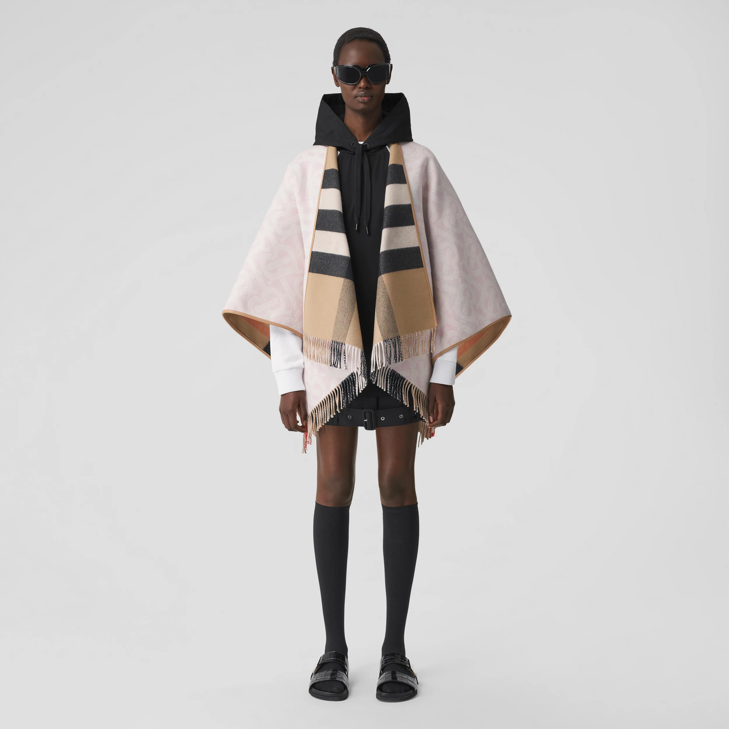 Monogram Wool Cashmere Jacquard Cape in Blush - Women | Burberry® Official | Burberry (US)