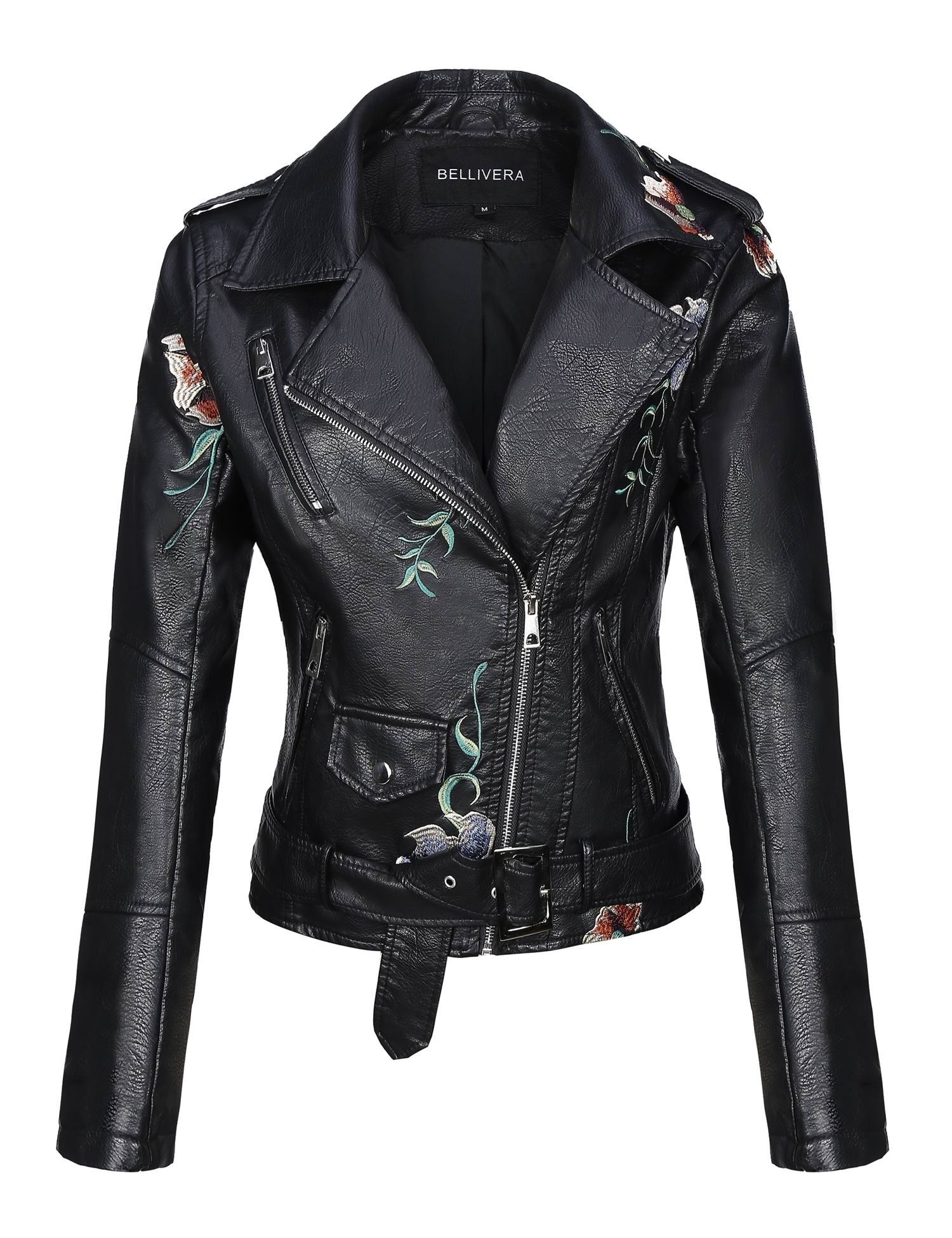 Giolshon Womens Faux Leather Casual Short Jacket Fall and Winter Fashion Moto Bike Floral Coat | Walmart (US)