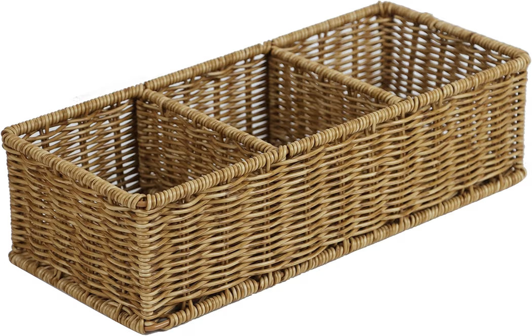 Waterproof Wicker Basket With 3 Compartments, Hand Woven Bathroom Counter Organizer, Small Storag... | Amazon (US)